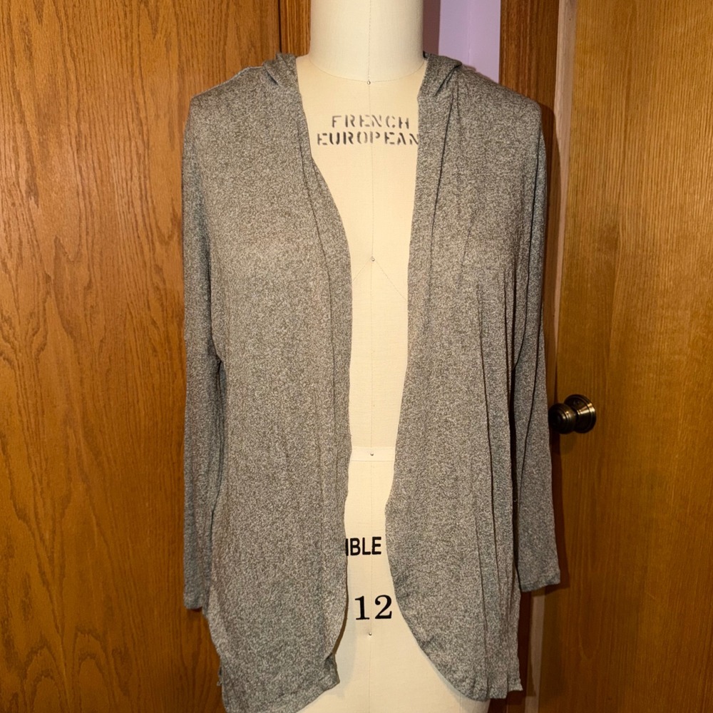 Aerie Cardigan Women Size M Gray Hooded Open Front Heathered Marl Knit